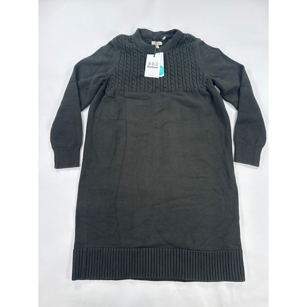 Barbour Guernsey Stitch Sweater Dress Womens 10 Cable Knit Olive Green